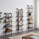 Industrial Bookshelf, 6-Tier Industrial Pipe Bookshelf, Wall Mounted Ladder Shelves