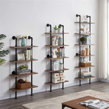 Industrial Bookshelf, 6-Tier Industrial Pipe Bookshelf, Wall Mounted Ladder Shelves