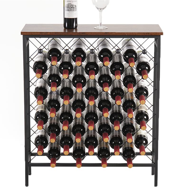 Wine Rack Freestanding Floor with Table Top Wood - Holds 40 Bottles Metal Wine Storage