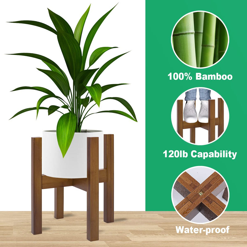 Adjustable Plant Stand Indoor, Bamboo Mid Century Modern Plants Stands
