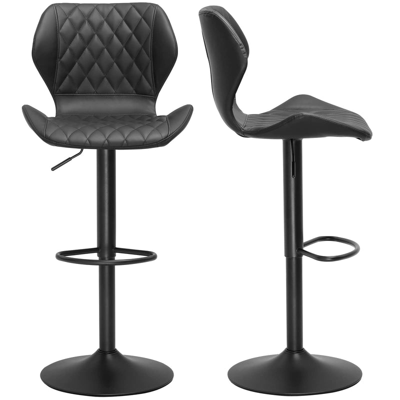Leather Bar Stools Set of 2 Black Adjustable Height Bar Chairs