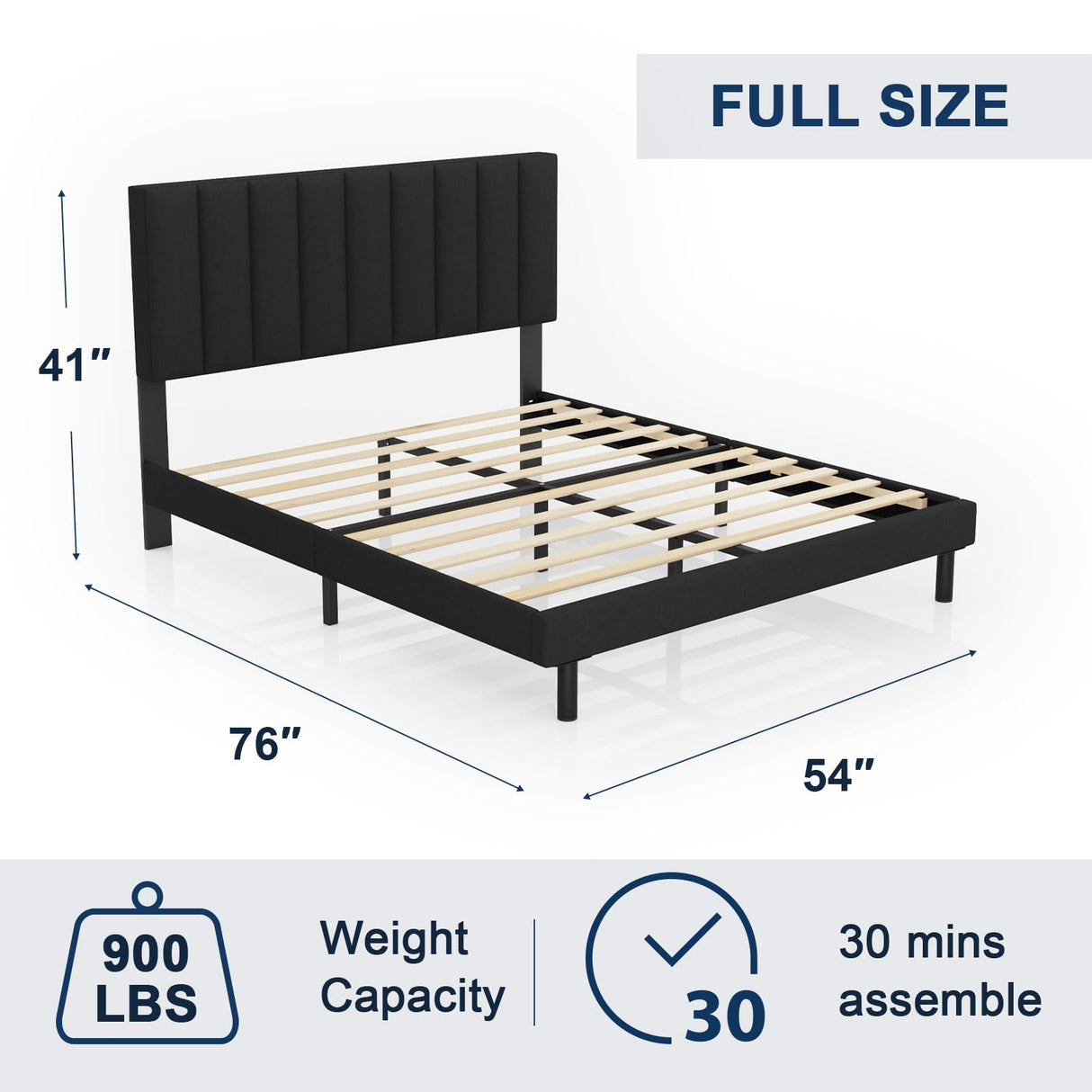 Full Size Bed Frame Upholstered Platform with Headboard and Strong Wooden