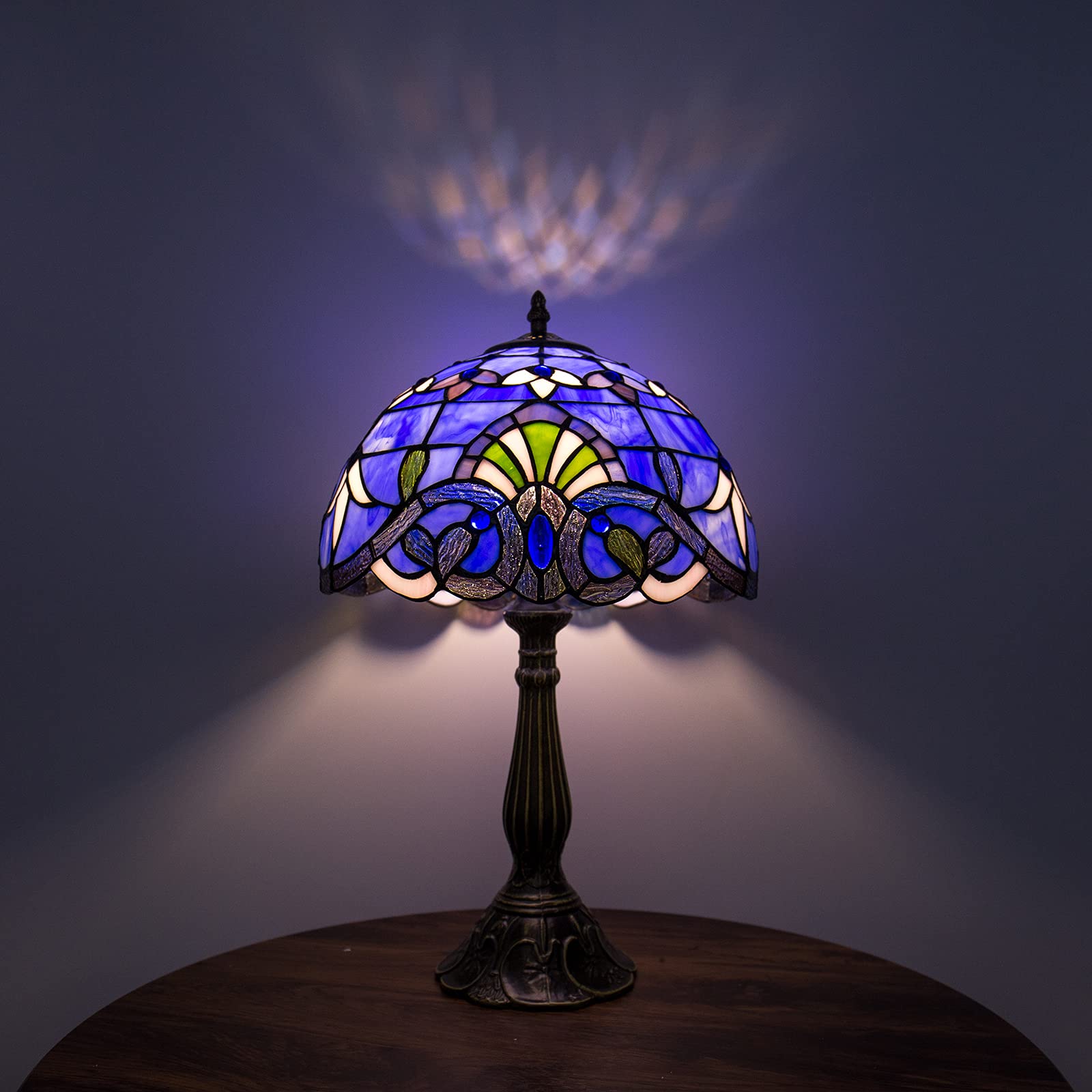 Tiffany Table Lamp Blue Stained Glass Style Vintage
