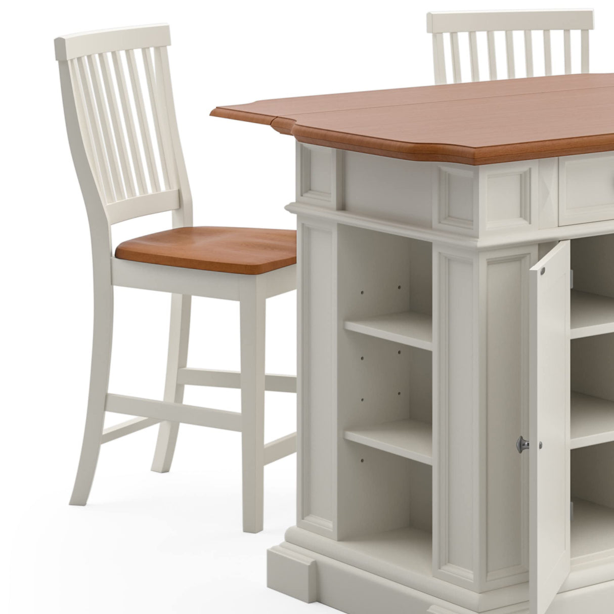 Americana White and Distressed Oak Kitchen Island and Stools by Home Styles