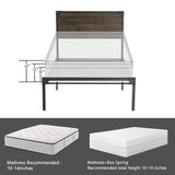 Twin Size Metal Platform Bed Frame with Wood Headboard, Mattress Foundation