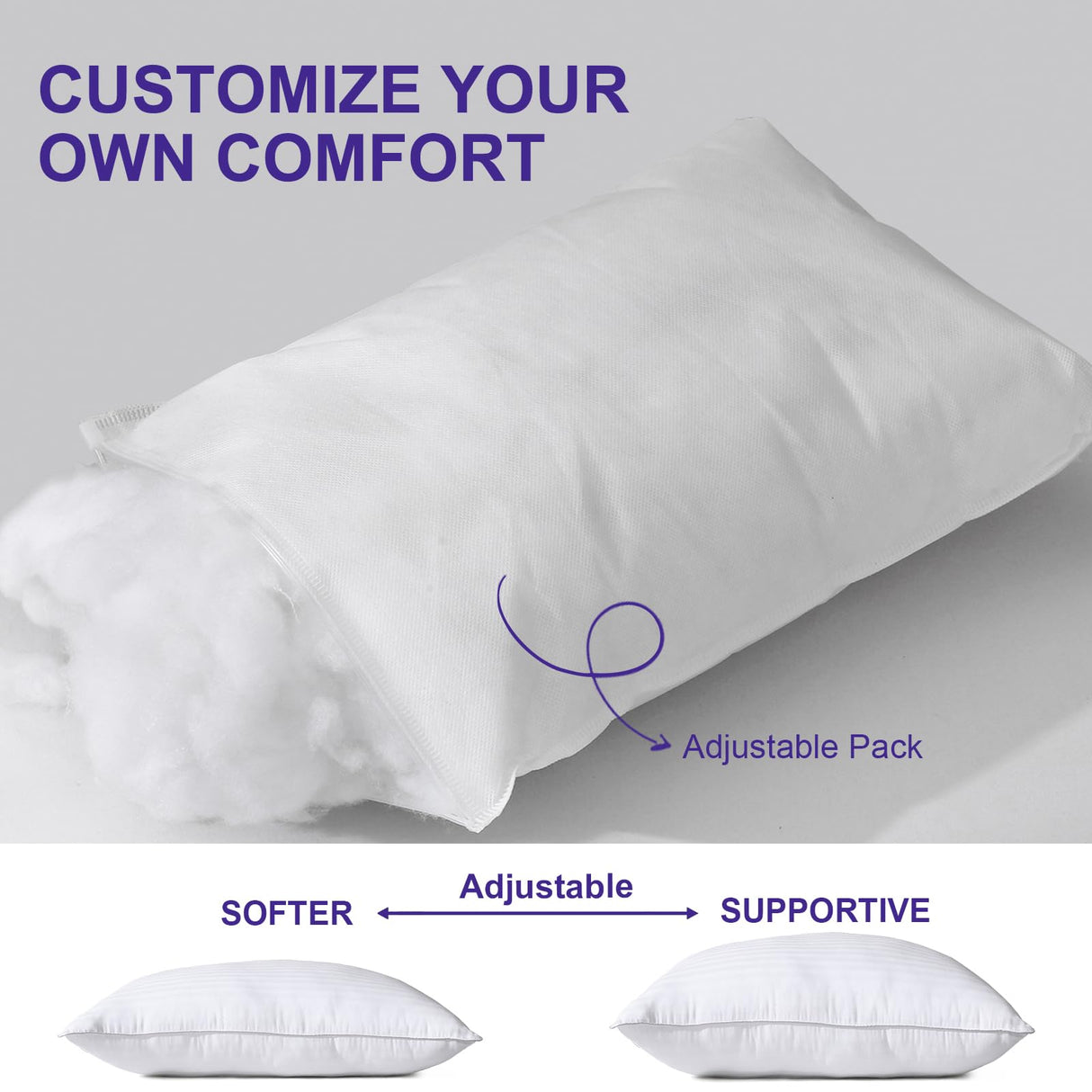 2 Pack Queen Pillows for Sleeping - 100% Breathable Cotton, Soft Plush