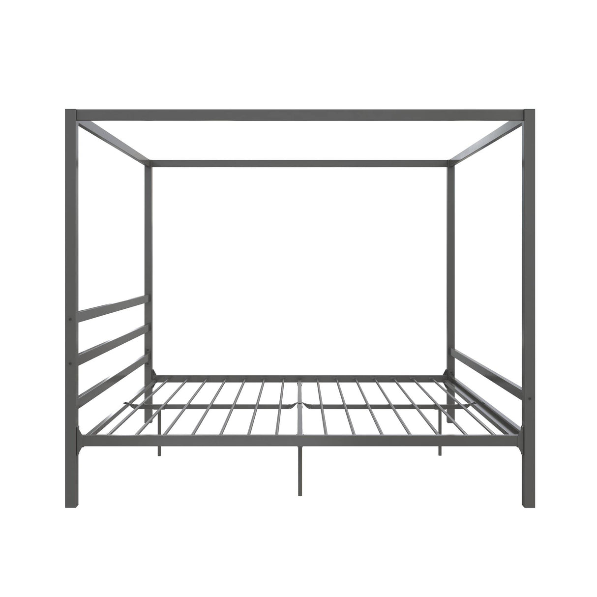 Modern Metal Canopy Platform Bed with Minimalist Headboard and Four Poster Design