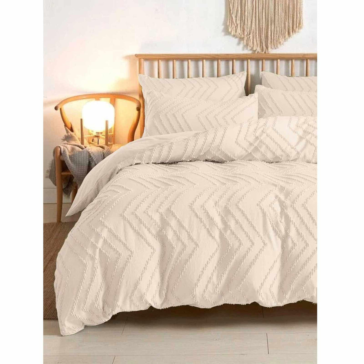 Full Comforter Set Beige Tufted Jacquard Boho Soft Shabby Chic Reversible Down Alternative Microfiber Bedding