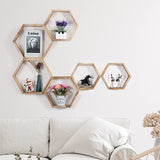 Hexagonal Floating Shelves Wall Mounted Set of 6 Wood Farmhouse Storage Honeycomb