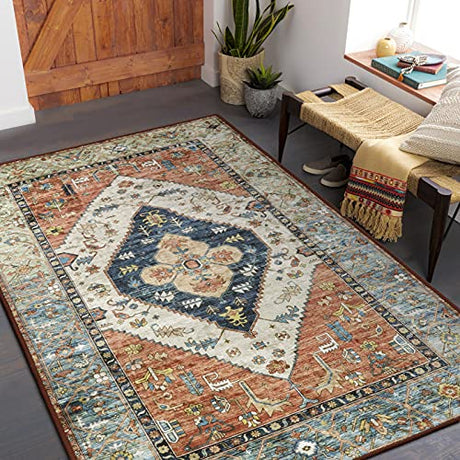 Area Rug - 4x6 Non-Slip Distressed Vintage Oriental Area Rug Accent Throw Low Pile Rugs Floor Carpet for Door Mat Entryway Bedrooms Decor