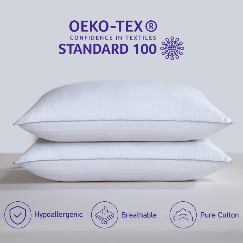 2 Pack Standard Pillows for Sleeping - 100% Breathable Cotton Cover