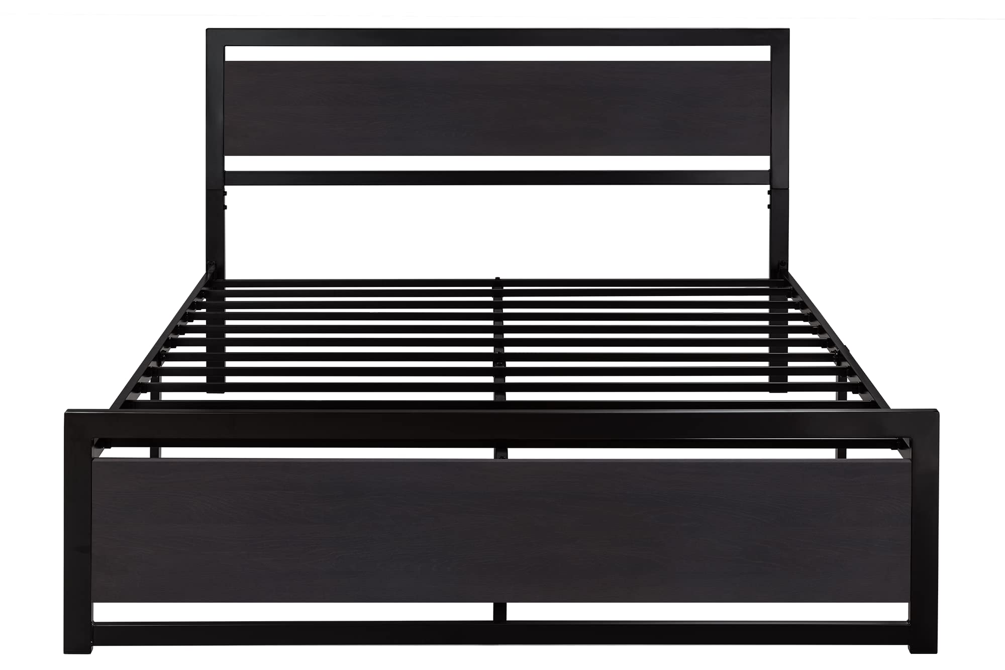 Bed Frame with Modern Wooden Headboard/Heavy Duty Platform Metal Bed Frame