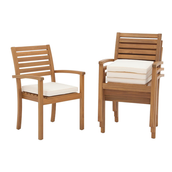 Stackable Patio Dining Chairs Set of 4, Outdoor Acacia Wooden Chairs
