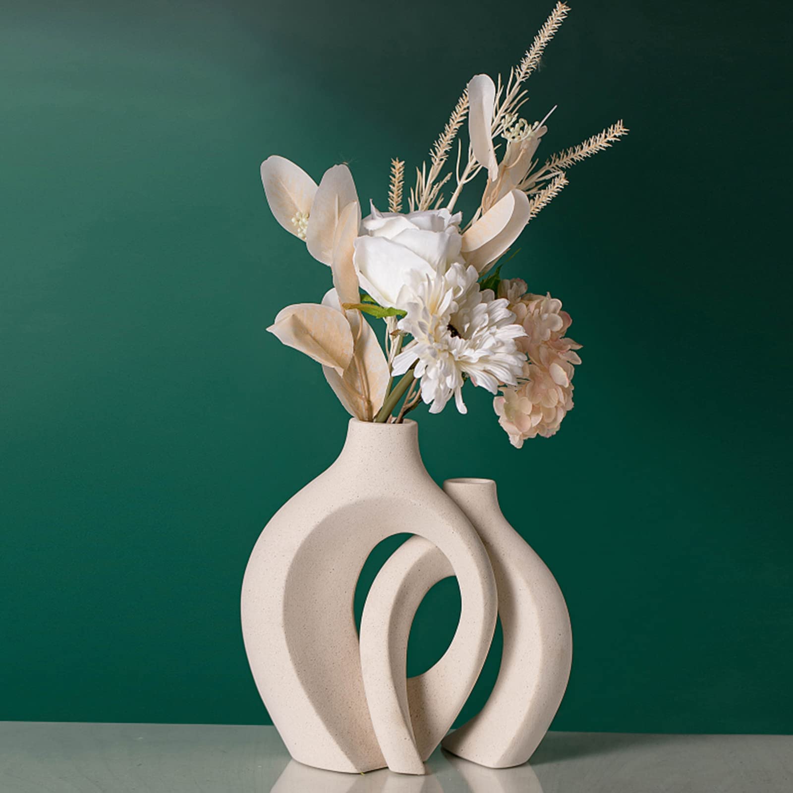White Hollow Ceramic Vase Set of 2