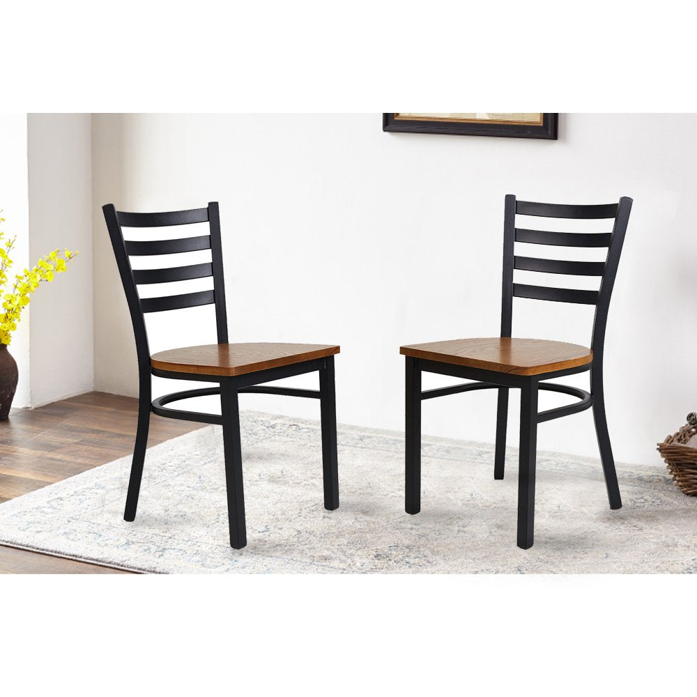 Black Metal Dining Chairs Fully Assembled with Solid Wood Seat