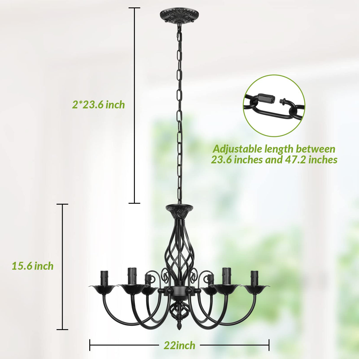 6-Light Farmhouse Candle Chandelier for Living Room