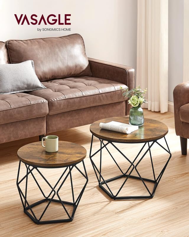 Small Coffee Table Set of 2, Round Coffee Table with Steel Frame