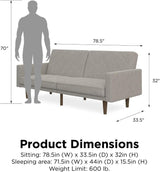 Paxson Convertible Futon Couch Bed with Linen Upholstery and Wood Legs