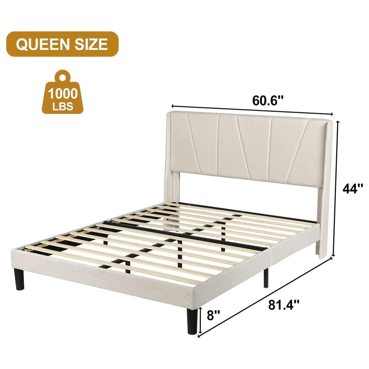 Upholstered Bed Frame Queen with Geometric Headboard