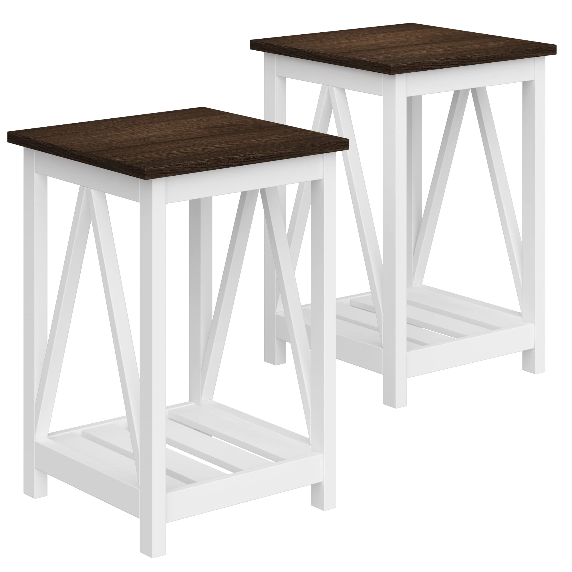 Rustic Vintage End Side Table with Storage Shelf for Small Spaces