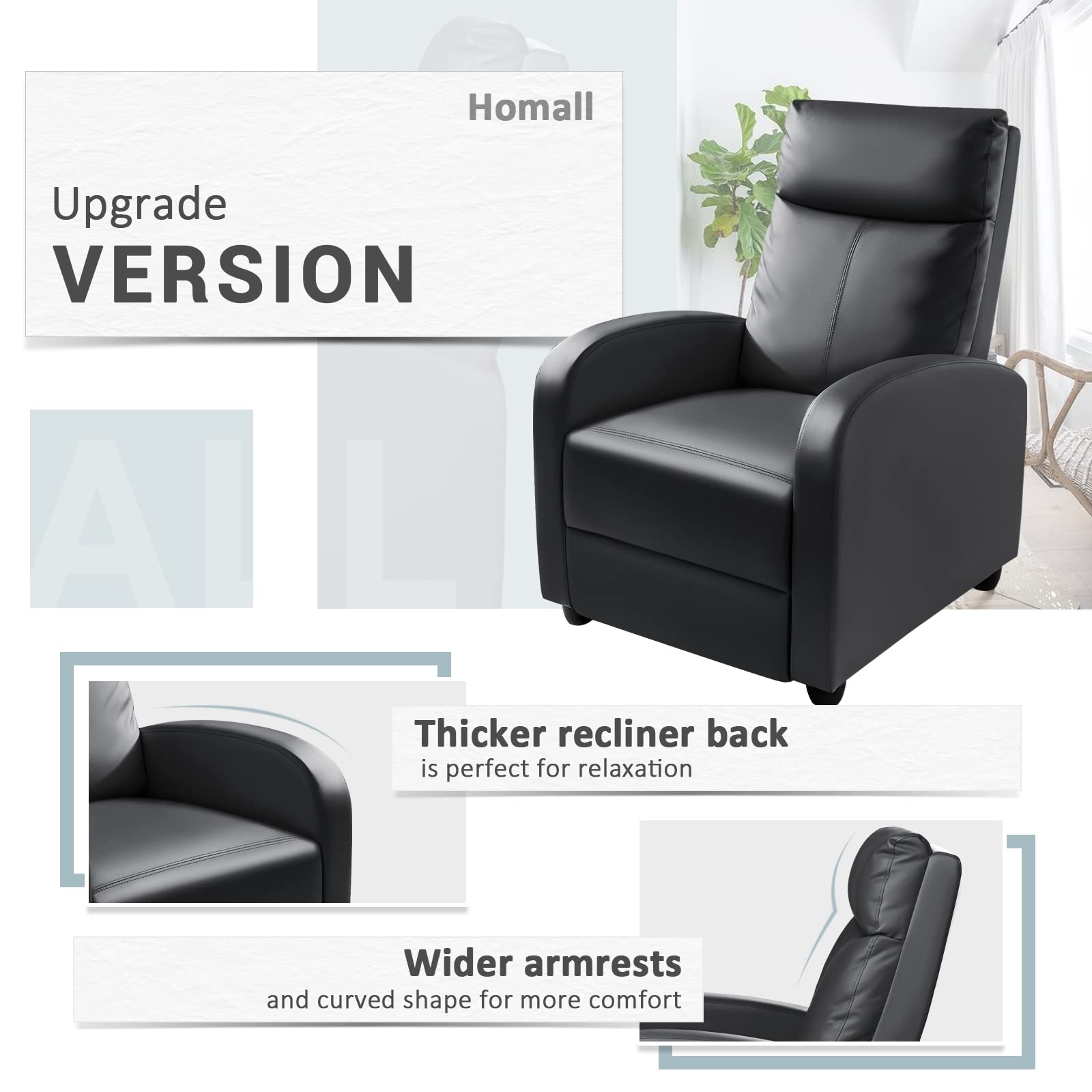 Recliner Chair Padded Seat Pu Leather for Living Room Single Sofa
