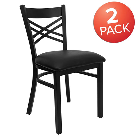 2 Pack HERCULES Series Black ''X'' Back Metal Restaurant Chair