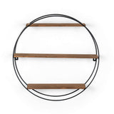 Wall Shelf Round Floating Shelves Sturdy Wood Metal Decorative Shelf for Living Room