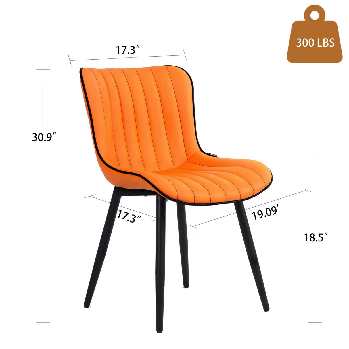 Orange Dining Chairs Set of 2 Upholstered Mid Century Modern Kitchen Chairs