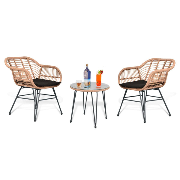 3 Piece Patio Bistro Set Outdoor Wicker Conversation Chair Sets
