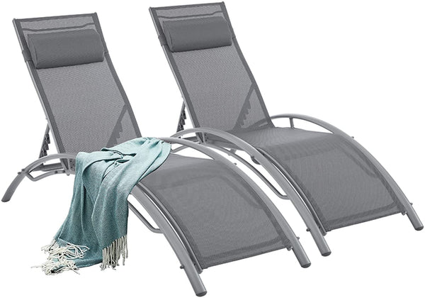 Patio Chaise Lounge Set of 2 Outdoor Lounge Chairs Adjustable Chaise Lounge