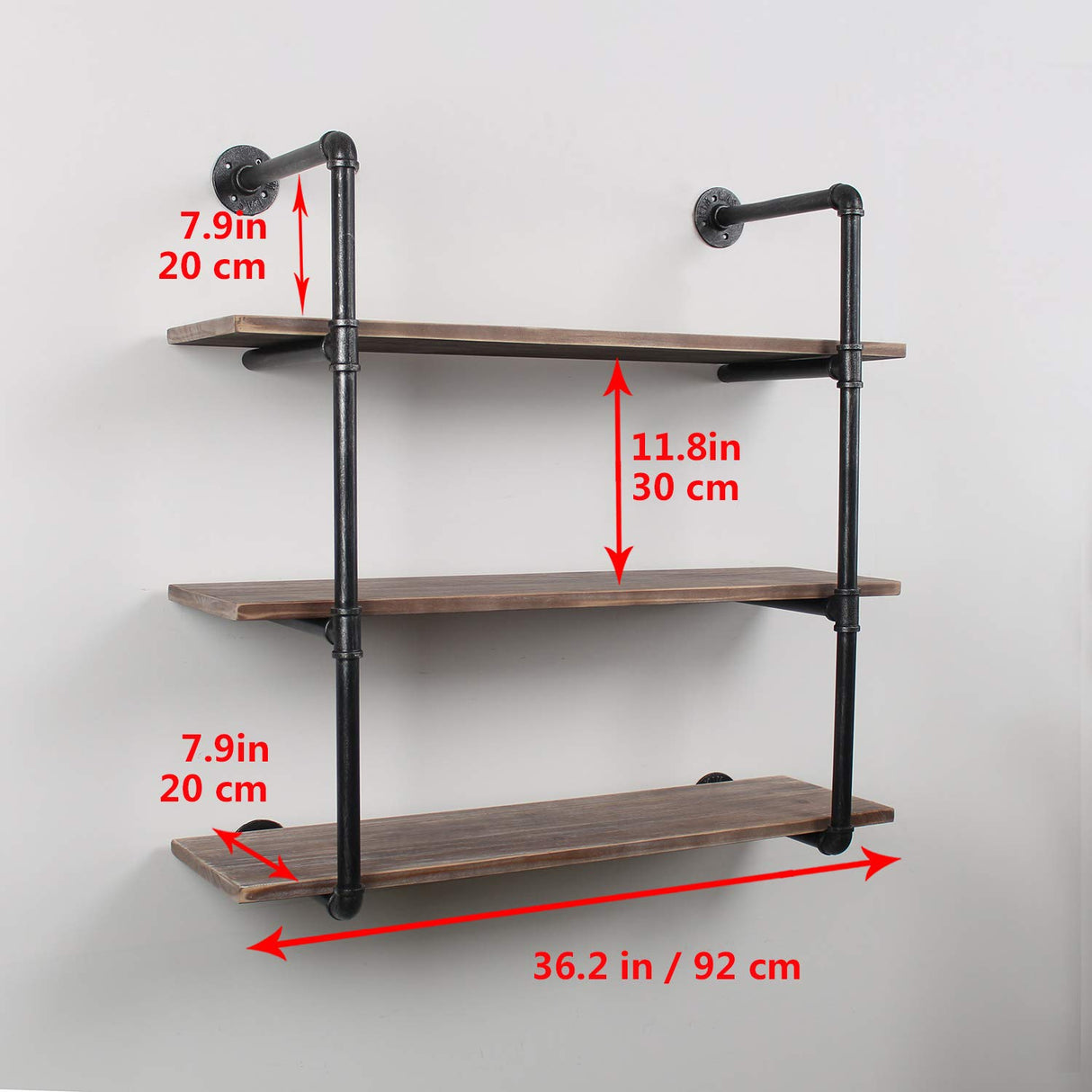 Industrial Floating Shelves Wall Mount,36in Rustic Pipe Wall Shelf,3-Tiers Wall Mount Bookshelf