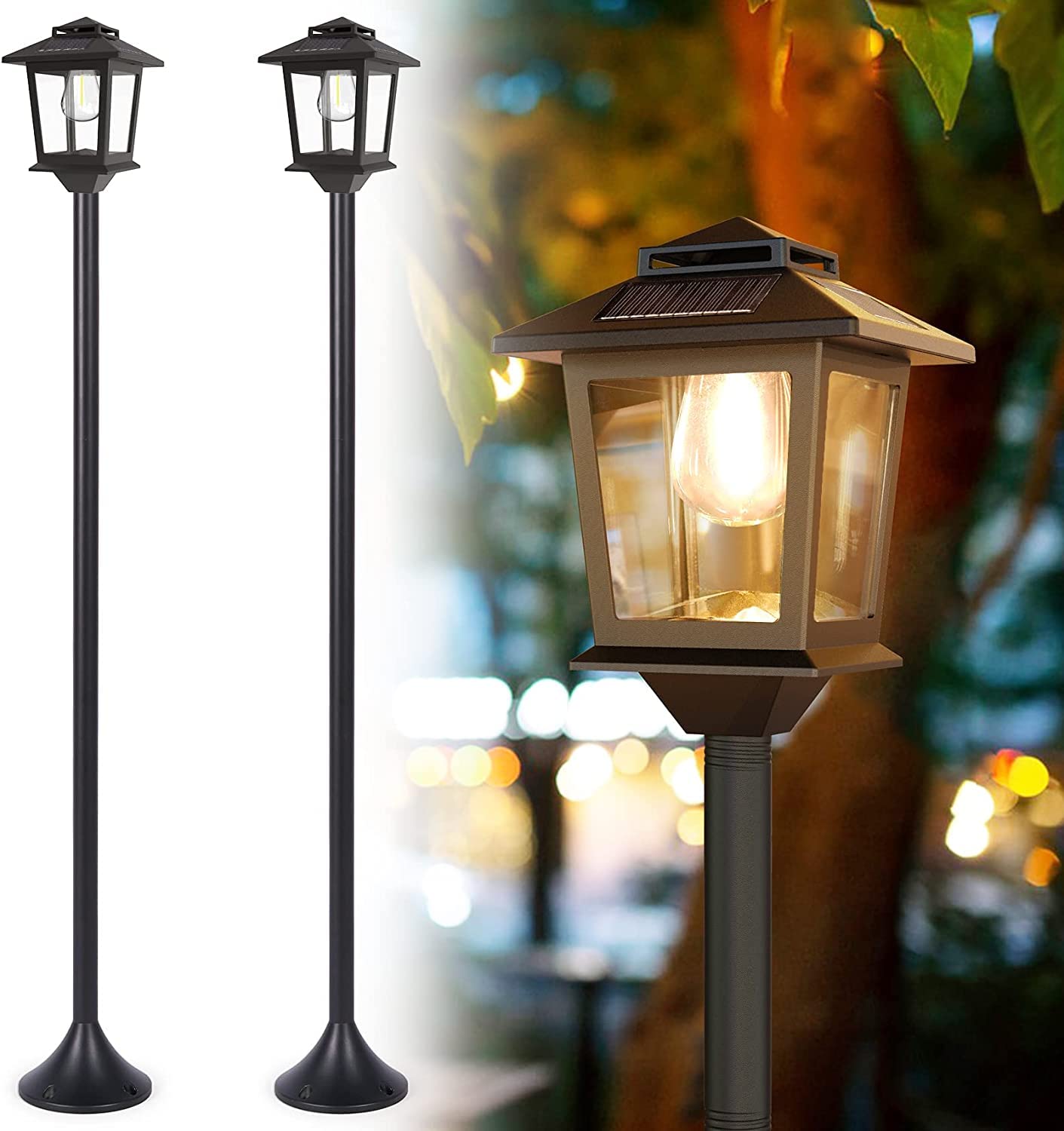 63" Solar Lamp Lights Outdoor 2 Pack  Floor Lamp,Powered Lights