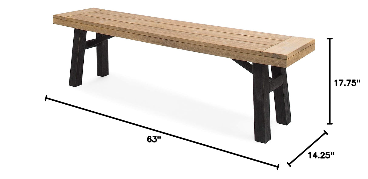 Bettina Outdoor Acacia Wood Dining Bench with Brushed Mahogany Legs