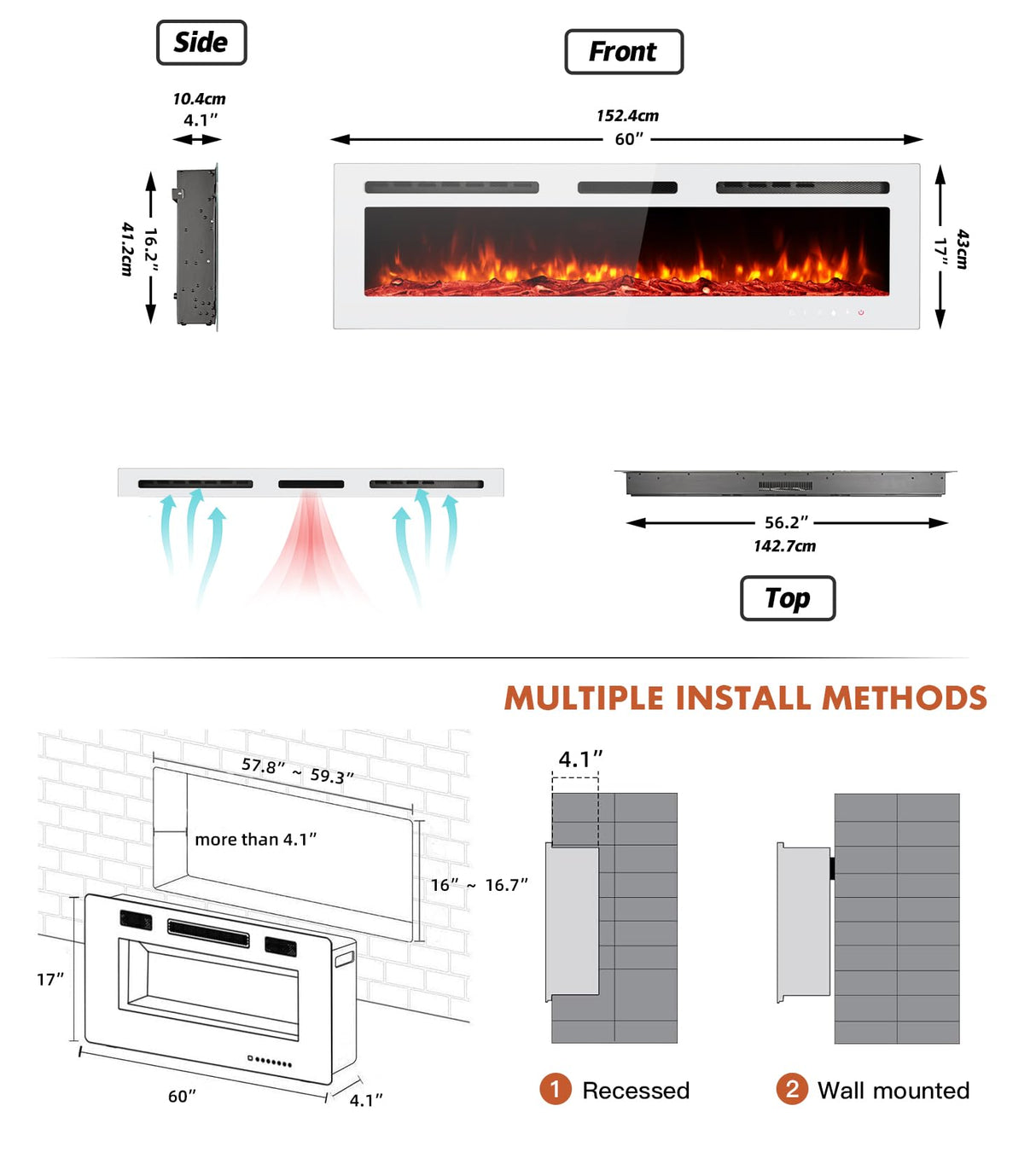 Extra-Thin Electric Fireplace 4inch Thickness