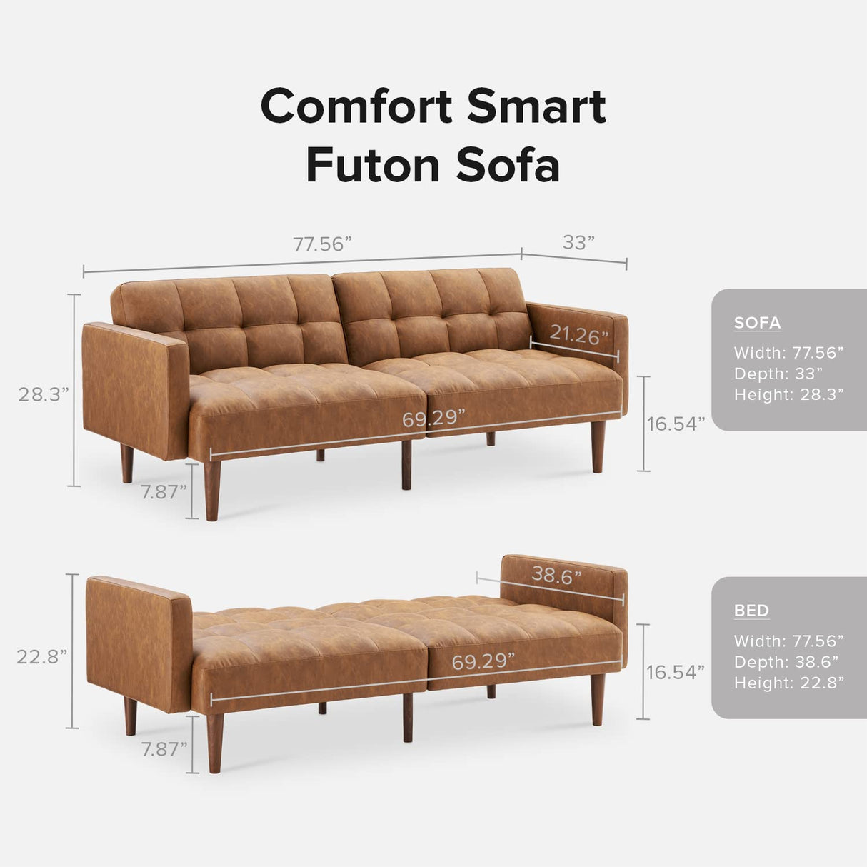 Aaron Couch, Futon Sofa Bed, Sleeper Sofa, Loveseat, Couches for Living Room