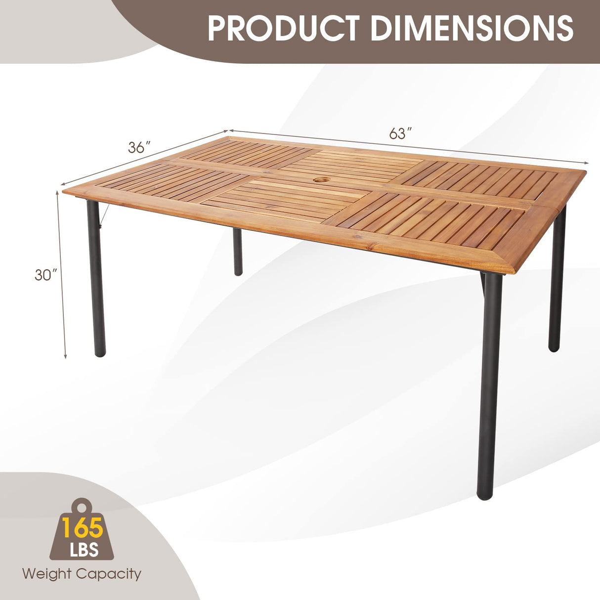 Patio Acacia Wood Dining Table for 6 Persons