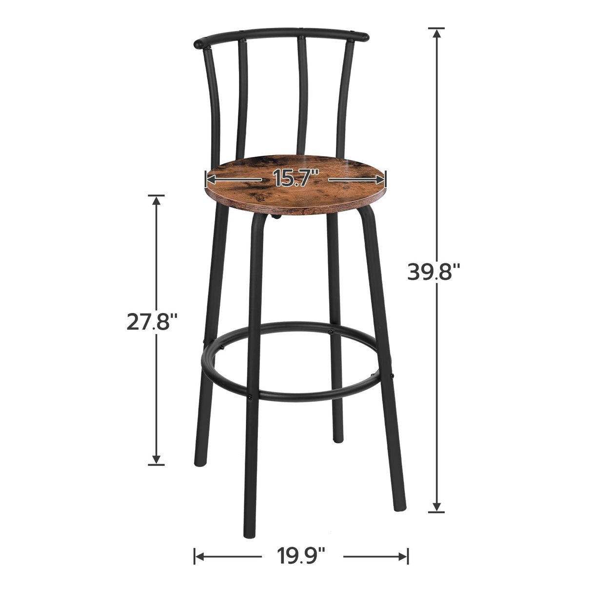 Bar Stools with Back, Set of 2 Bar Chairs