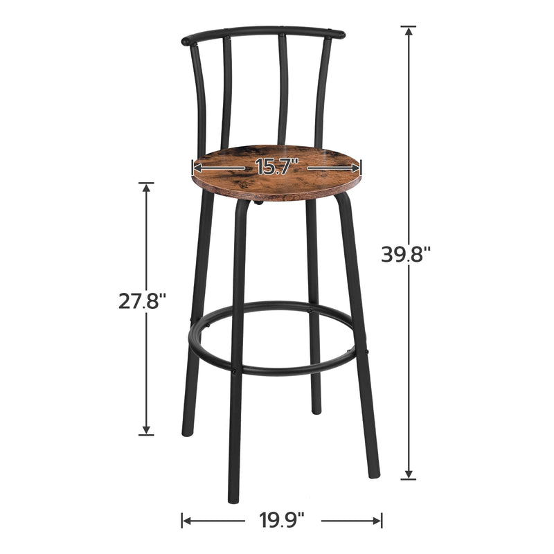Bar Stools with Back, Set of 2 Bar Chairs, 27.8 Inch Counter Height bar stools