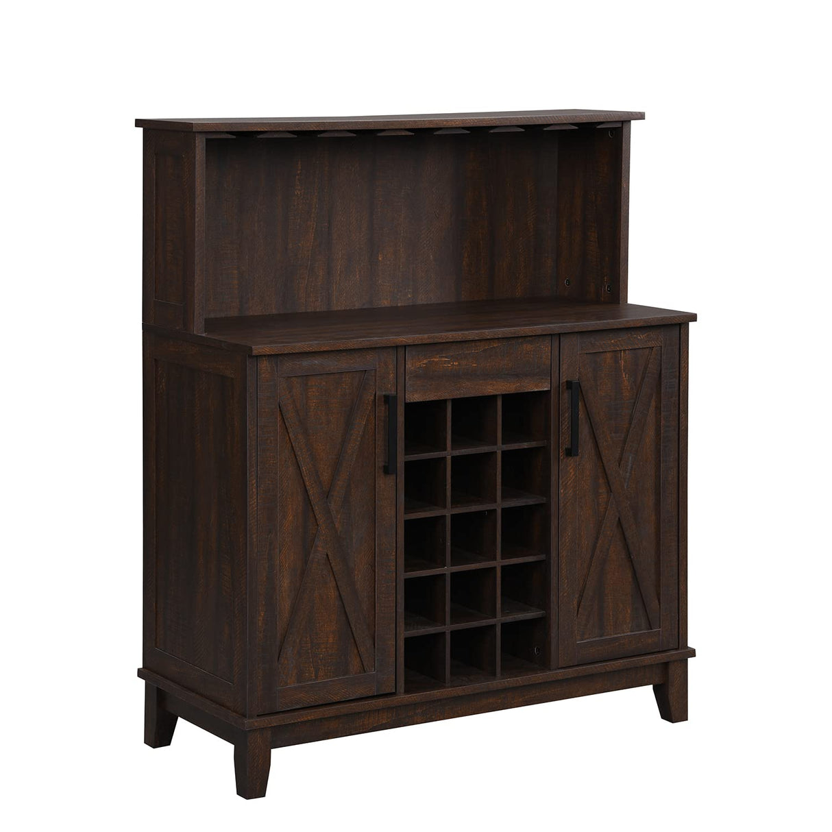 Bar Cabinet with Wine Rack and Glass Doors in Mahogany Finish