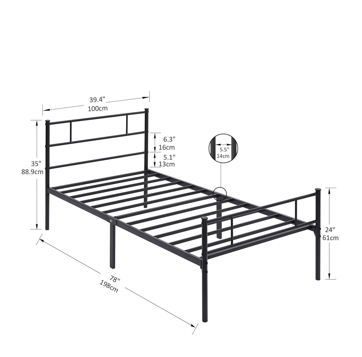 Twin Platform Bed Frame with Headboard and Footboard, 12'' Under-Bed Storage