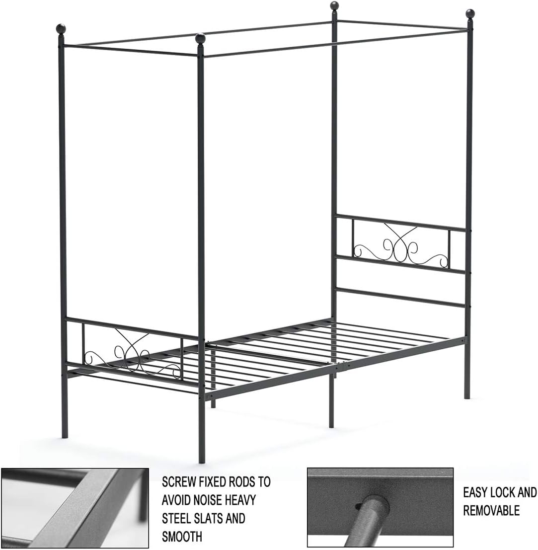 Metal Framed Canopy Four Poster Platform Bed Frame with Bed Storage Platform Bed