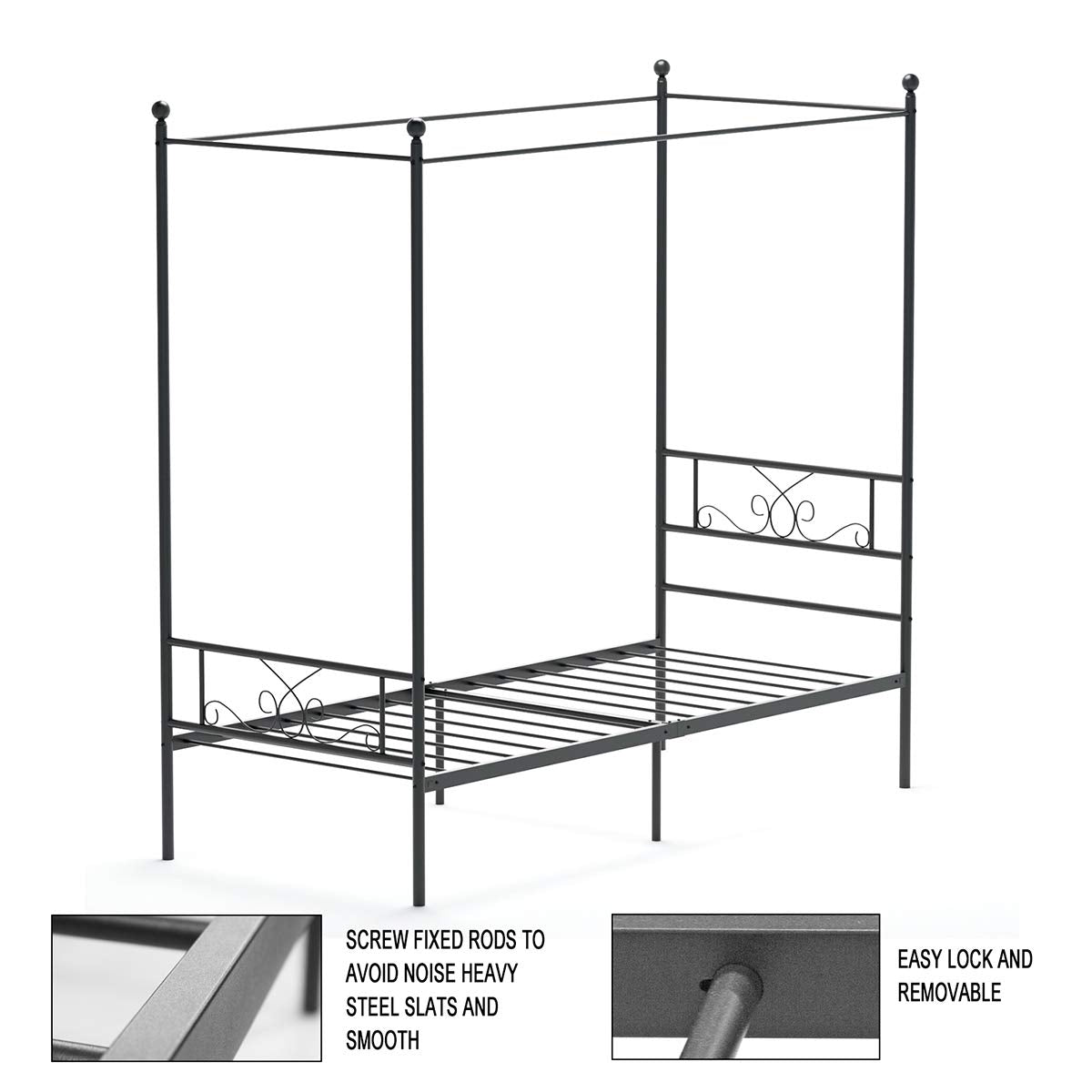 Metal Framed Canopy Four Poster Platform Bed Frame with Bed Storage Platform Bed