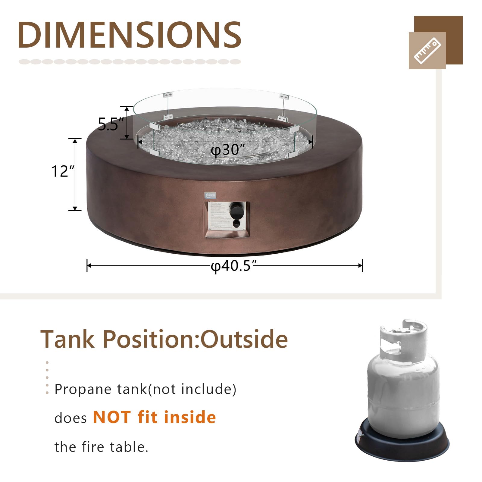 Outdoor Propane Fire Pit Coffee Table w Dark Bronze 40.5-inch Round Base Patio Heater