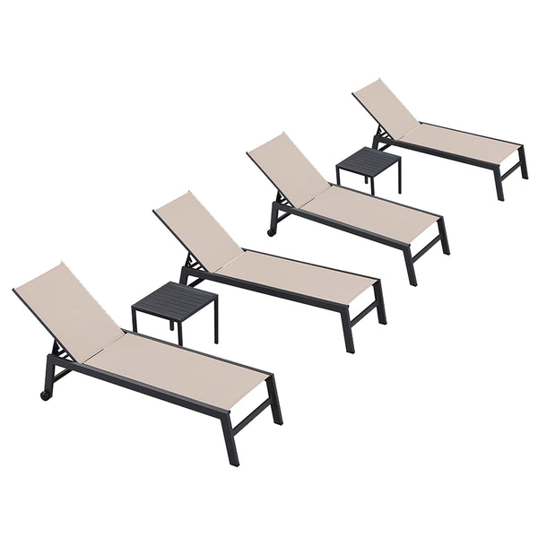 Patio Chaise Lounge Set 4 Pieces Aluminum Outdoor Lounge Chairs with Wheels