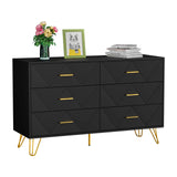 Black Dresser for Bedroom, Modern Dresser for Bedroom, 6 Drawer Double Dresser