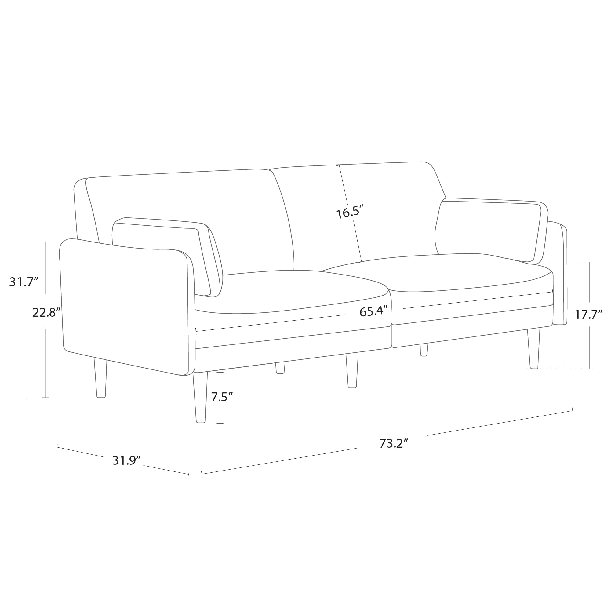 Sofa Fabric Couch for Living Room with Solid Wood Leg