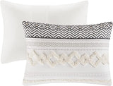 Farmhouse Bedding Comforter Sets King, Ivory Boho Bed Set,Cotton Top with Modern Neutral Style Clipped Jacquard Stripes