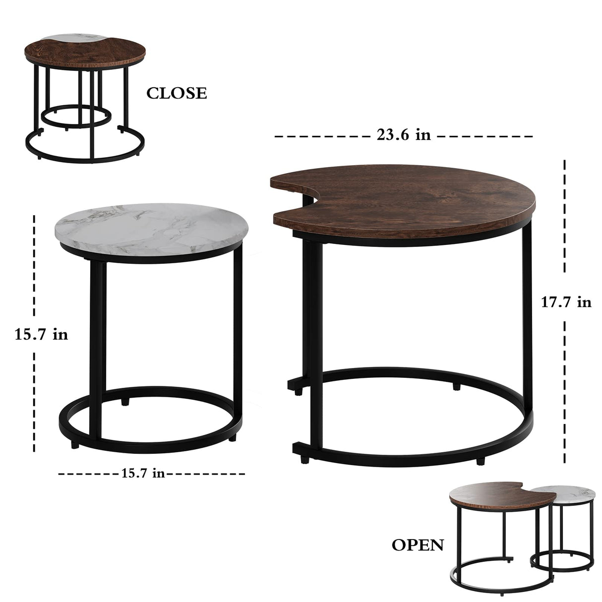 Coffee Nesting Table Set of 2, Creative Moon Nesting Side Table Set