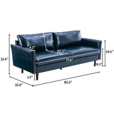 80'' Faux Leather Sofa Couch, Mid-Century Modern Sofa with Solid Wooden Frame