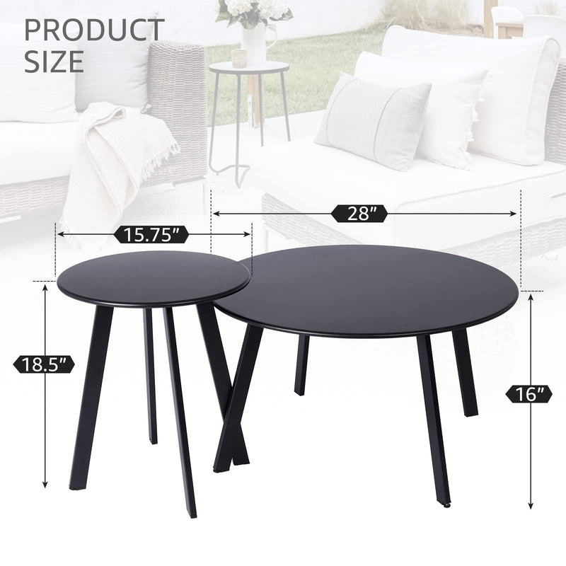 Patio Outdoor Coffee Table Set of 2 - Weather Resistant Outdoor Round End Table